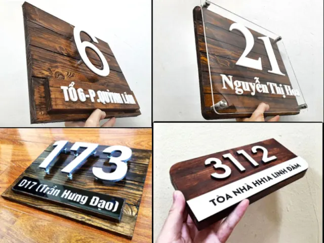 Bảng số nhà gỗ tự nhiên khắc CNC